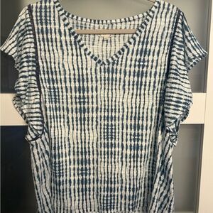 Wonderly Blue  and White Striped V-Neck Blouse